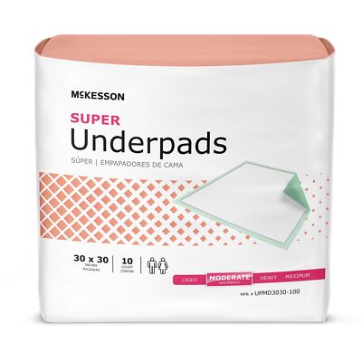 100 McKesson Moderate Absorbency Disposable Adult Bed Pad Underpads 30x30