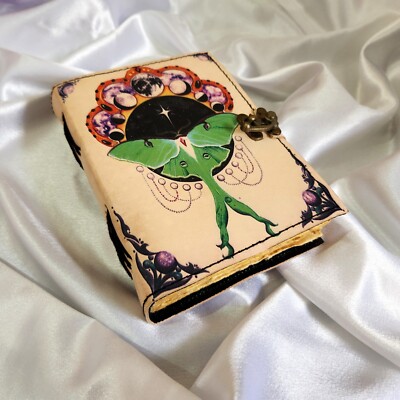 Leather Journal Luna Moth Notebook Leather Dairy, Writing Journal, Wedding Gift.-image