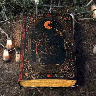 Leather Journal Gothic Notebook Snake Grimoire Print - Vintage Handmade Journal-image