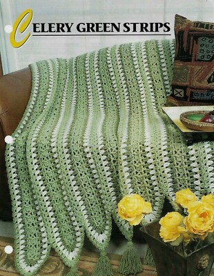NEW CELERY GREEN STRIPS ANNIE'S CROCHET QUILT & AFGHAN CLUB PATTERN INSTRUCTIONS-image