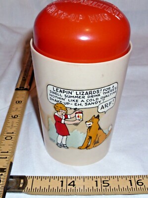RADIO ORPHAN ANNIE OVALINE BEETLEWARE SHAKE UP MUG 1930s PREMIUM-image