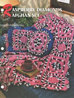 Raspberry Diamonds Afghan & Pillow Set  Annie's Attic Crochet Pattern Leaflet-image