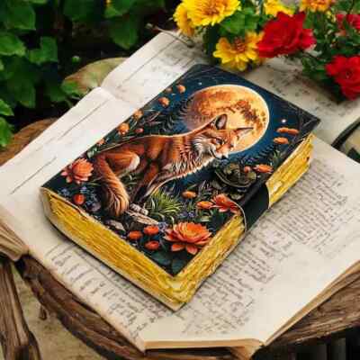 Large Blank Spell Grimoire Fox Leather Journal Notebook  The Book of shadows-image