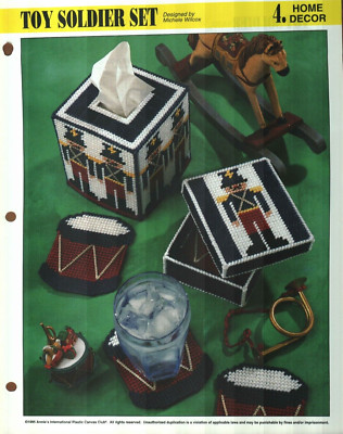 NEW TOY SOLDIER SET TISSUE COVER ANNIE'S PLASTIC CANVAS PATTERN INSTRUCTIONS-image