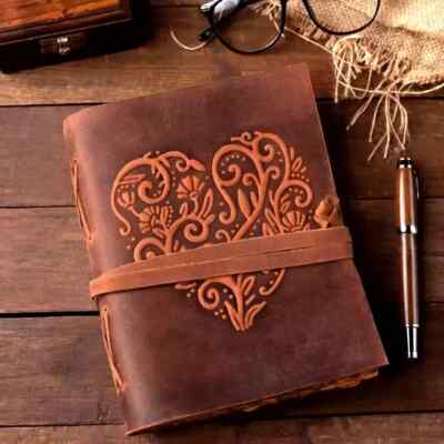 Leather Journal for Heart Handmade Leather bound Writing Notebook Deckle Edge-image