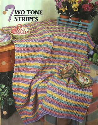 NEW TWO-TONE STRIPES ANNIE'S CROCHET QUILT & AFGHAN CLUB PATTERN INSTRUCTIONS-image