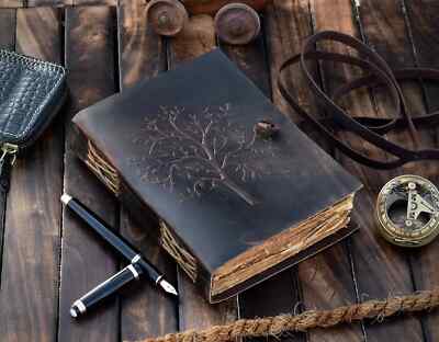 Vintage leather journal, tree of life journal, spell book book of shadows.-image