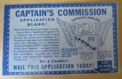 WWII ORPHAN ANNIE'S SECRET GUARD CAPTAIN PINBACK MAIL IN APPLICATION-image