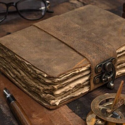 Handmade Vintage Leather Journal Notebook Bound Writing Diary Deckle Edge Books,-image