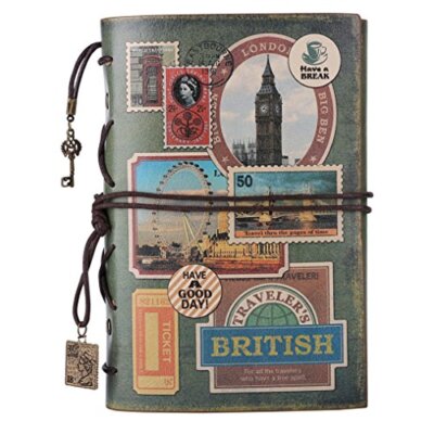 Leather Journal Notebook,  Spiral Bound Traveler Notebook for Women A6 Stamps-image