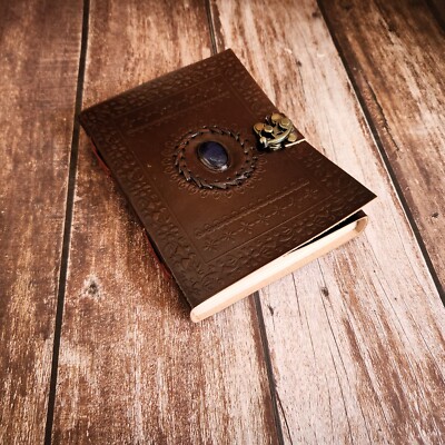Leather Journal Embossed & Blue stone Brown Journal, Notebook Personalized Gift.-image