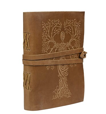 Tree Embossed Leather Diary, Brown Colour Antique Handmade Notepad 7 X 5 inch US-image