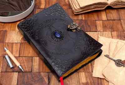 Pentagram Leather Journal Book Of Shadows, Leather Grimoire, Magic Book-image