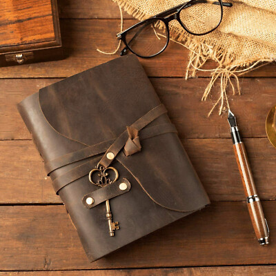 Vintage Leather Journal Antique Leather Bound Notebook Handmade Deckle paper-image
