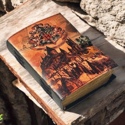 600 Pages Grimoire Little Witch Cat Blank Spell Book of shadow Leather Journal-image