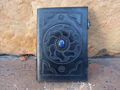 Leather journal Embossed journal with stone Personalized Journal, Dream journal.-image