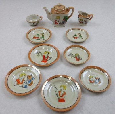 VINTAGE Child TEA SET 11 Pieces LITTLE ORPHAN ANNIE Lustreware 1940 ~ FREE SHIP!-image