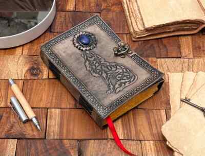 Howling wolf Embossed Blank spell book shadows Grimoire journal Leather -image