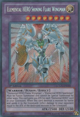 Moderately Played, English Yu Gi Oh Elemental HERO Shining Flare Wingman - LCGX--image