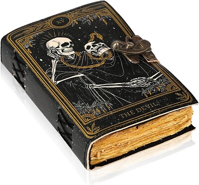 Book of Spells Leather Bound Journal Deckle Edge Paper Grimoire Printed Diary-image