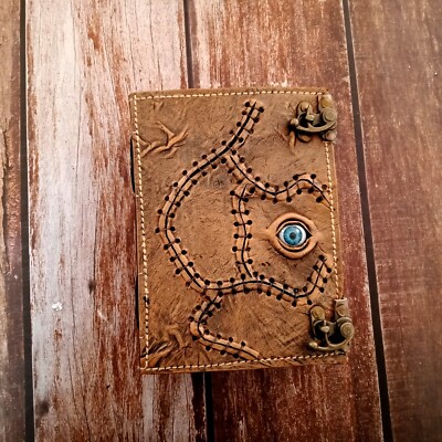 Hocus-Pocus Embossed Journal Evil eye Leather Journal leather dairy sketchbook.-image