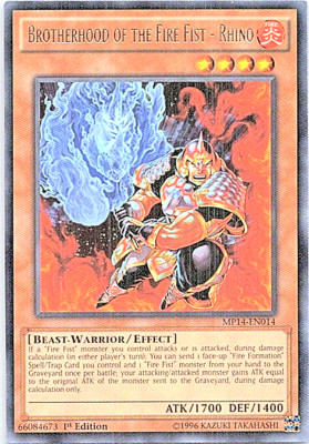 Brotherhood Of The Fire Fist - Rhino MP14-EN014 Yu-Gi-Oh! LP 1st Edition -image