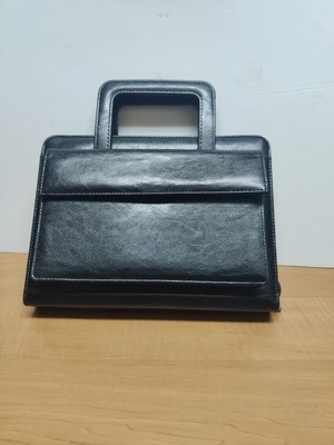 Vintage Franklin 7 Ring Binder Planner Faux Leather Zip Closure W/Handles Black -image