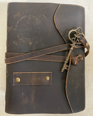 Compass Vintage Leather Journal - Antique Handmade Leather Bound- 5x7- NEW-image