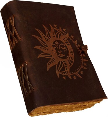 New Antique Leather Journal for Men Women Sun & Moon Diary Deckle Edge Paper 5x7-image