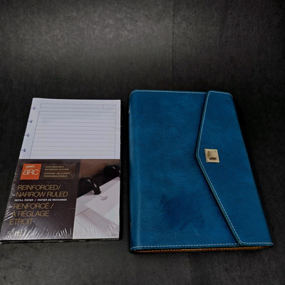 Leather Bound Day Planner Office Apt Book Teal Dividers Graphing Paper Weekly-image