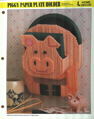 NEW PIGGY PAPER PLATE HOLDER ANNIE'S PLASTIC CANVAS PATTERN INSTRUCTIONS-image