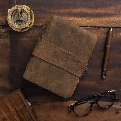 Indian Handmade Vintage Leather Journal Bound Writing Diary Deckle Edge 7x5 inch-image