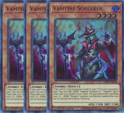 Yugioh Vampire Sorcerer x 3 - 1st Edition Ultra Rare NM - Free Holographic Card-image