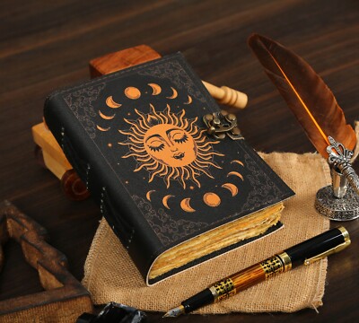 Sun & Moon Vintage Leather Journal for Men & Women 200 Pages of Antique-image