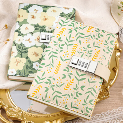 PU Leather Floral Lock Journal Notebook Lined Paper Writing Diary 224 Pages-image
