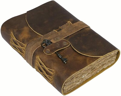 Handmade Rustic Leather Journal Notebook Bound Writing Diary Sketch Deckle Book-image