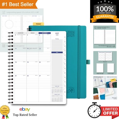 Spiral Bound Monthly Organizer Calendar 2024-2025 - Faux Leather, Eco-Friendly-image