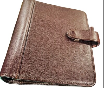 Vtg Franklin Covey Brown Full Grain Leather Planner 6 Ring Binder Rare-image