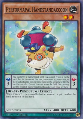 Yugioh! Performapal Handstandaccoon - MP17-EN174 - Common - 1st Edition Near Min-image