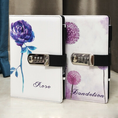 Floral Leather Vintage Journal A5 Notebook Lined Paper Writing Diary with lock-image