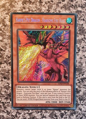 Yugioh Harpie's Pet Dragon - Fearsome Fire Blast LDS3-EN138 Secret Rare MINT 10-image