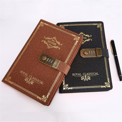 PU Leather Retro Vintage Journal Notebook Lined Paper Diary Planner with Lock-image