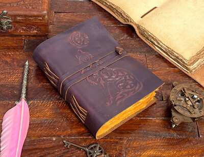 Handmade Howling Wolf Embossed Celtic Leather Journal Diary For Unisex Adult-image
