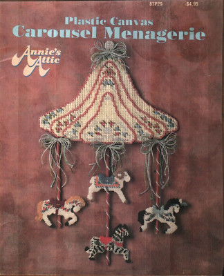 USED CAROUSEL MENAGERIE HORSES & ANIMALS ANNIE'S PLASTIC CANVAS PATTERN BOOK-image