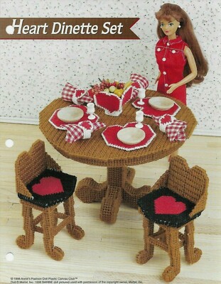 NEW HEART DINETTE SET FASHION DOLL ANNIE'S PLASTIC CANVAS PATTERN INSTRUCTIONS-image