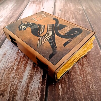 Egyptian Cat Leather Journal Deckle page Dream Journal, sketchbook Leather dairy-image