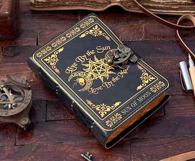 Handmade Celestial Triple Moon Grimoire Journal blank Diary For Unisex Adult-image