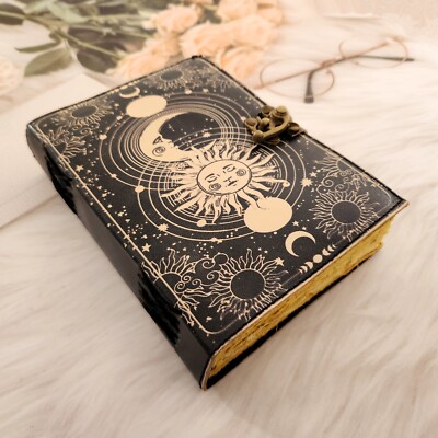 Leather journal print sun & moon Leather Dairy, leather Notebook, Sketchbook.-image