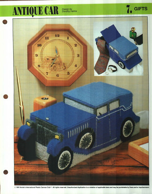 NEW ANTIQUE CAR TREASURE BOX ANNIE'S PLASTIC CANVAS PATTERN INSTRUCTIONS HTF-image