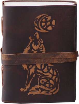 Wolf Leather Journal Embossed Bound Writing Notebook Handmade  Daily Notepads-image